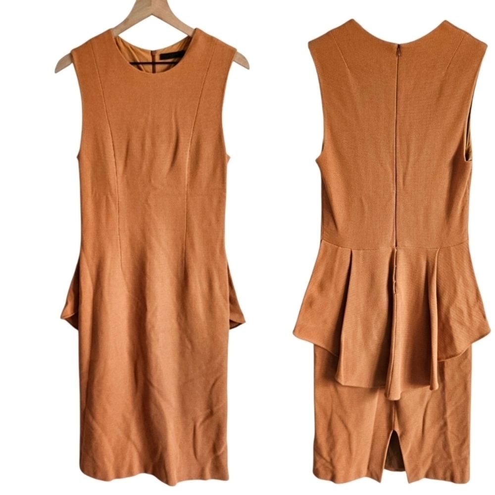 The Row Warm Marigold Textured Back Peplum Midi Office Dress